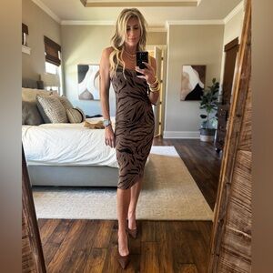 Bar III Brown Animal Print Midi Dress